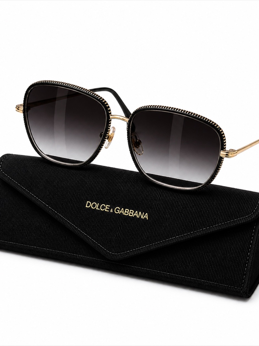 Vintage Dolce & Gabbana DG2223 Sunglasses 58-18-140 Gold Black Aviator Shield